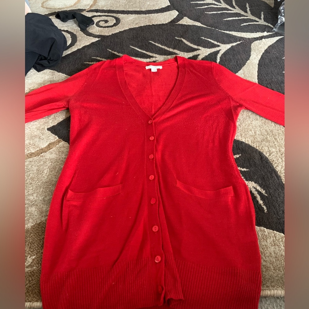 Red long cardigan